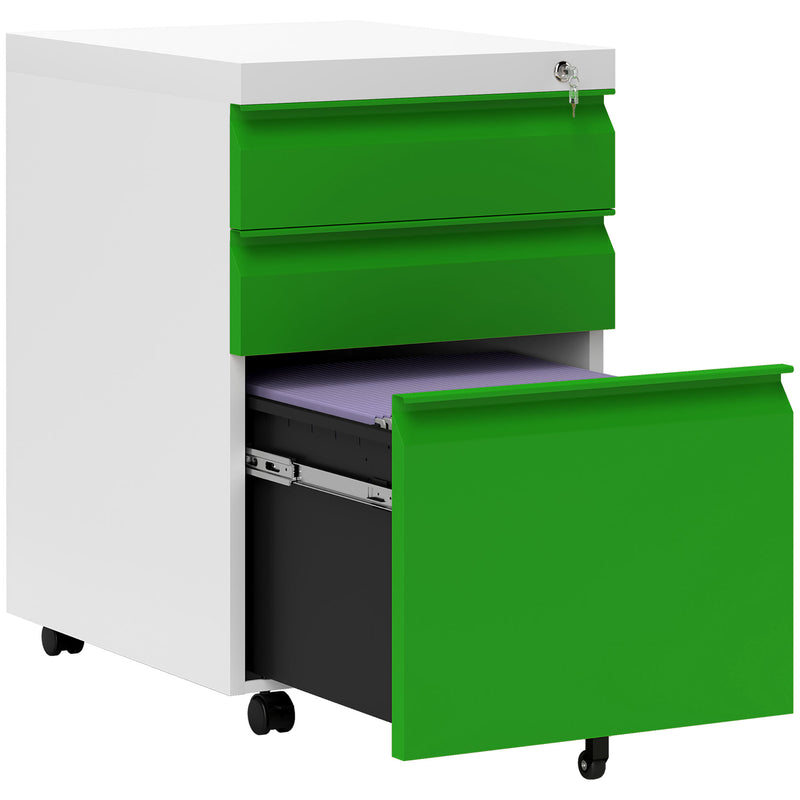 Vinsetto 3 Drawer File Cabinet, Lockable Metal Filling Cabinet - Yellow/Grey/Green