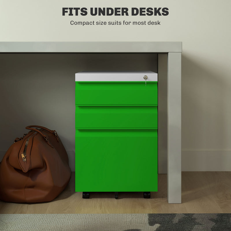 Vinsetto 3 Drawer File Cabinet, Lockable Metal Filling Cabinet - Yellow/Grey/Green