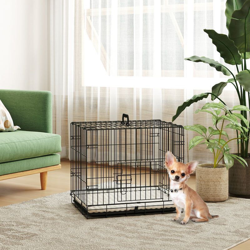 PawHut Dog Crate with 2 Doors, Tray, Soft Cushion