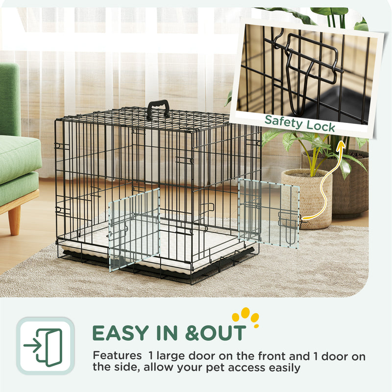 PawHut Dog Crate with 2 Doors, Tray, Soft Cushion