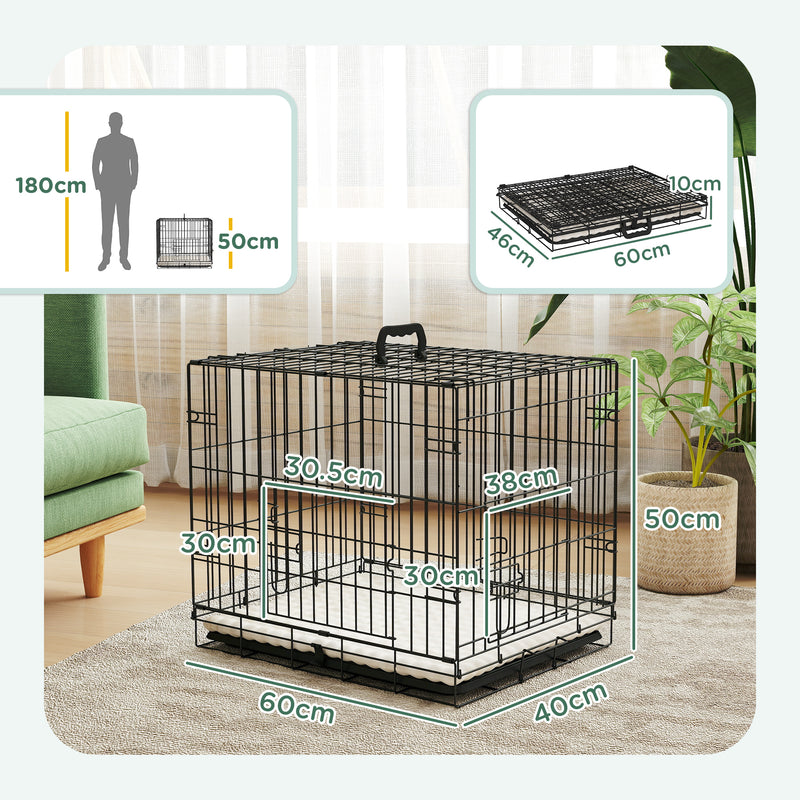 PawHut Dog Crate with 2 Doors, Tray, Soft Cushion