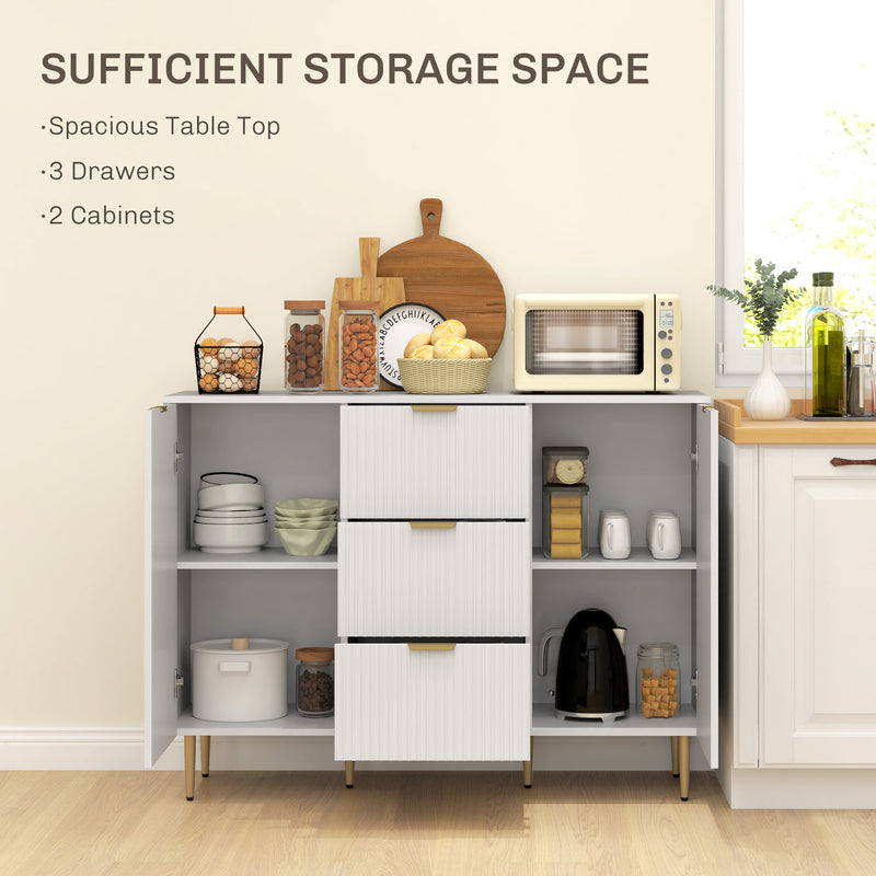 HOMCOM Sideboard Buffet Cabinet w/ 3 Drawers and Adjustable Shelves, White