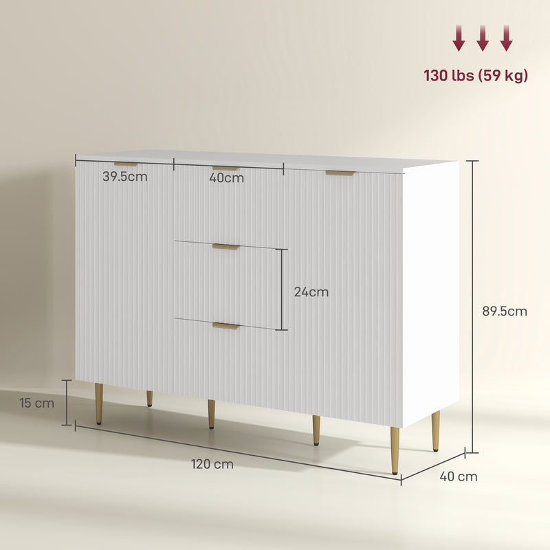 HOMCOM Sideboard Buffet Cabinet w/ 3 Drawers and Adjustable Shelves, White