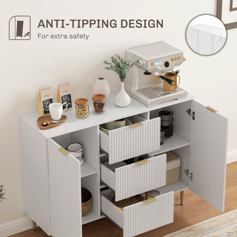 HOMCOM Sideboard Buffet Cabinet w/ 3 Drawers and Adjustable Shelves, White