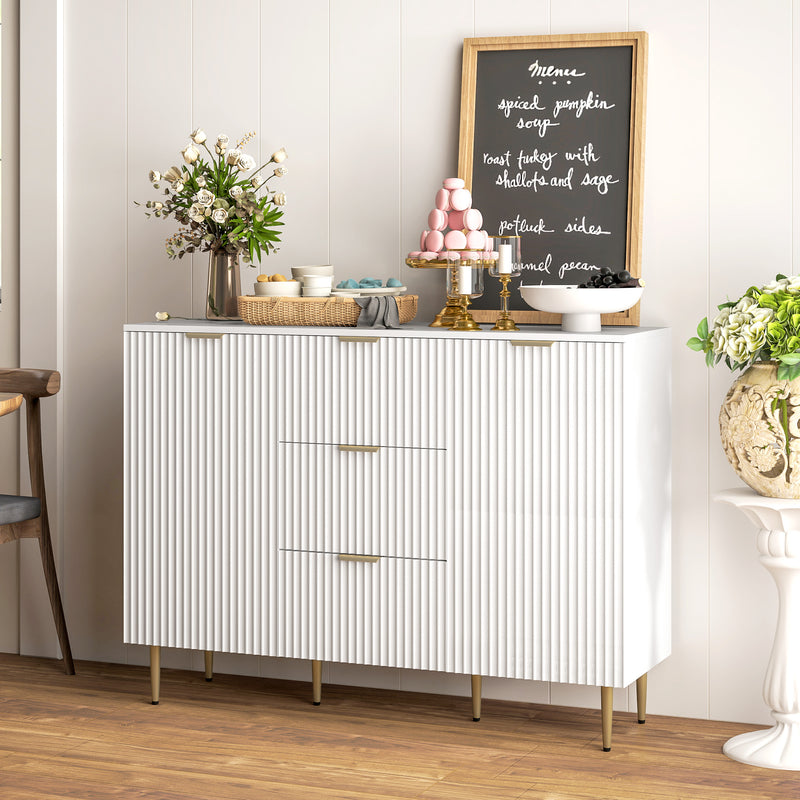 HOMCOM Sideboard Buffet Cabinet w/ 3 Drawers and Adjustable Shelves, White