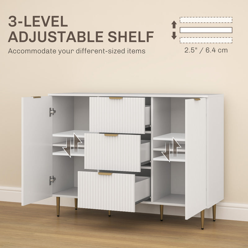 HOMCOM Sideboard Buffet Cabinet w/ 3 Drawers and Adjustable Shelves, White