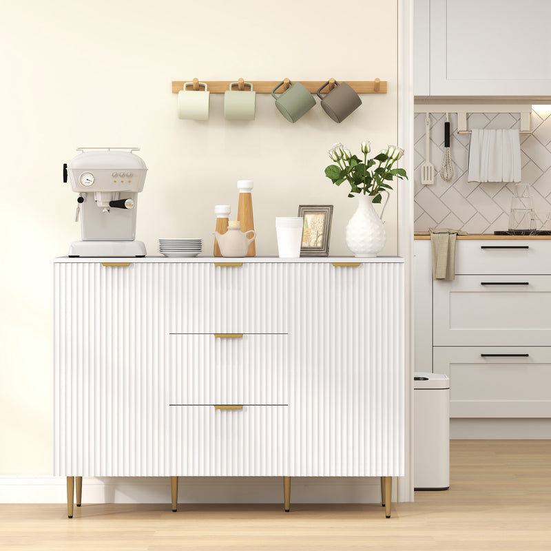 HOMCOM Sideboard Buffet Cabinet w/ 3 Drawers and Adjustable Shelves, White