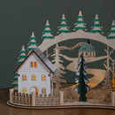19cm Battery Operated Light up Christmas Wooden Village Scene with Reindeer & 5 Warm White LEDs