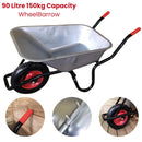 90 Litre 150kg Capacity Heavy Duty Galvanised Samuel Alexander Metal Garden Wheelbarrow with Pneumatic Tyre