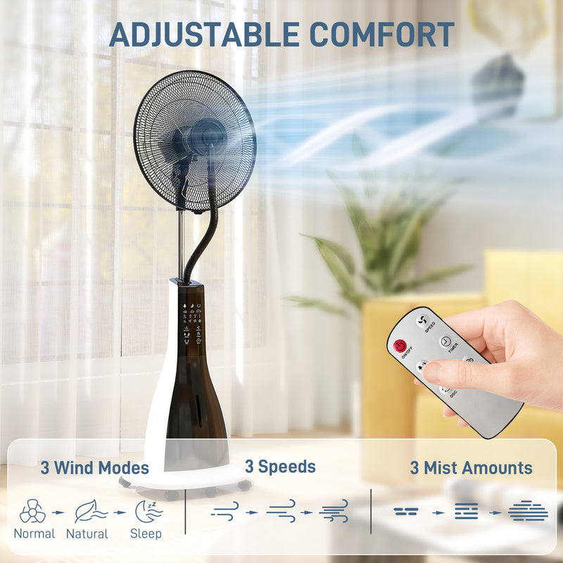 HOMCOM Spray Misting Fan, Pedestal Fan with Oscillation, Tilt, Wheels