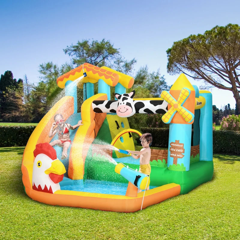 Outsunny Bouncy Castle Farm Style with Paddling Pool