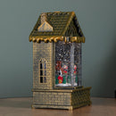 20cm Dual Powered Light up Christmas House Water Spinner with Santa in Sleigh Scene and LEDs