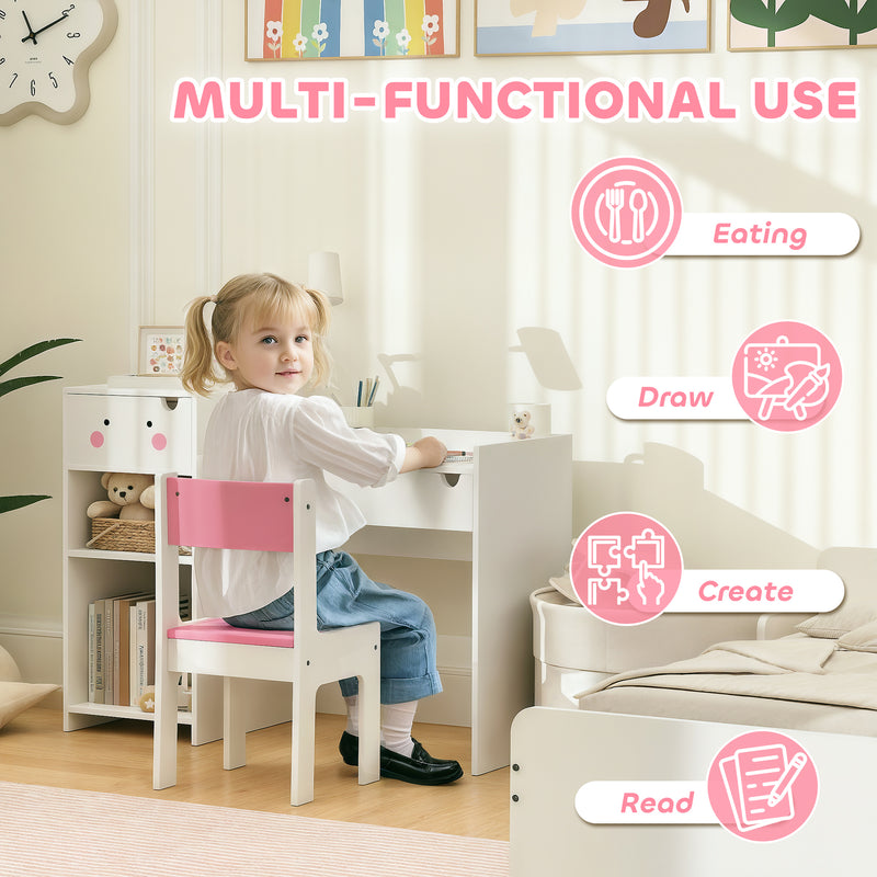 PawHut Kids Desk and Chair Set, Toddler Table and Chair Set, Rabbit Themed