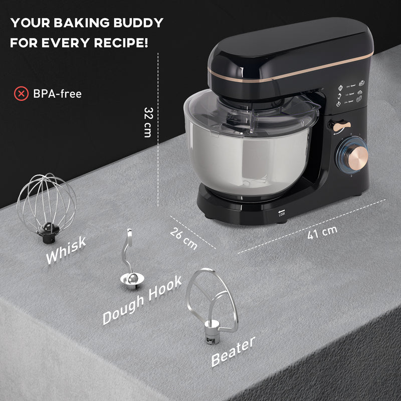 HOMCOM Electric Stand Mixer, 5L Food Mixer with Dough Hook, Whisk