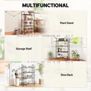 Outsunny 4-Tier Metal Plant Stand, Plants Display Rack with Lockable Wheels