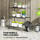 Outsunny 4-Tier Metal Plant Stand, Plants Display Rack with Lockable Wheels