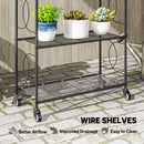 Outsunny 4-Tier Metal Plant Stand, Plants Display Rack with Lockable Wheels