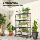 Outsunny 4-Tier Metal Plant Stand, Plants Display Rack with Lockable Wheels
