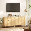 HOMCOM Vintage Sideboard Cabinet with 3 Chevron Doors, Natural Wood Finish