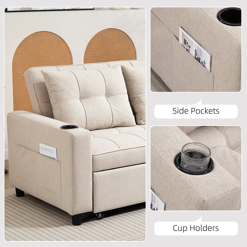 HOMCOM 2 Seater Pull Out Sofa Bed with Pockets for Living Room