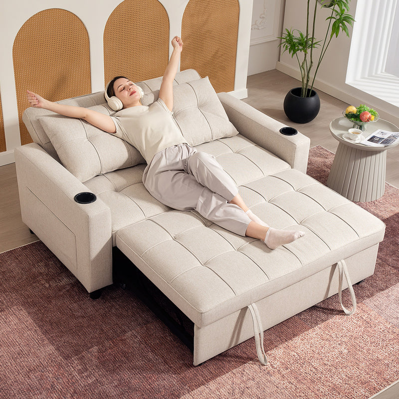 HOMCOM 2 Seater Pull Out Sofa Bed with Pockets for Living Room