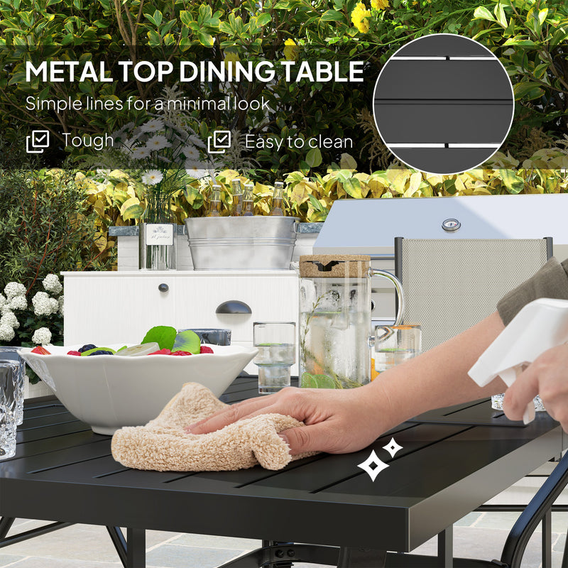 Outsunny 7 PCs Garden Dining Set, Folding Chairs and Metal Top Table