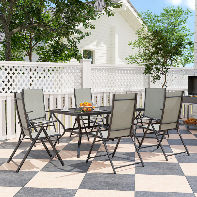 Outsunny 7 PCs Garden Dining Set, Folding Chairs and Metal Top Table