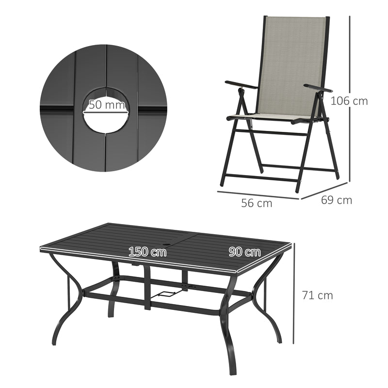 Outsunny 7 PCs Garden Dining Set, Folding Chairs and Metal Top Table