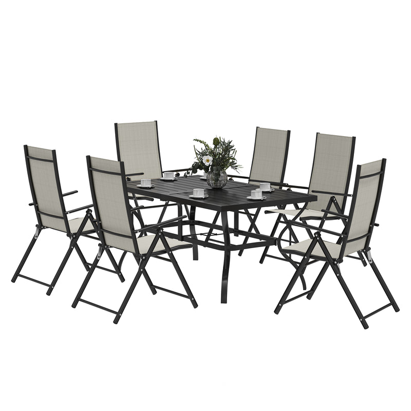 Outsunny 7 PCs Garden Dining Set, Folding Chairs and Metal Top Table