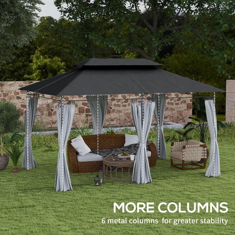Outsunny 3 x 4m Garden Gazebo with Sides, Double Roof Metal Gazebo, White