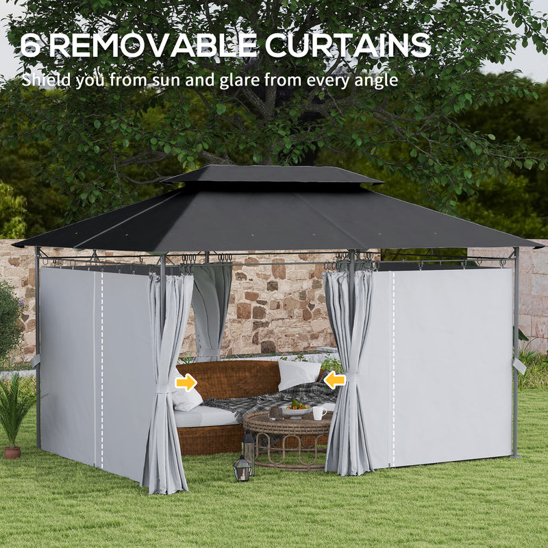 Outsunny 3 x 4m Garden Gazebo with Sides, Double Roof Metal Gazebo, White