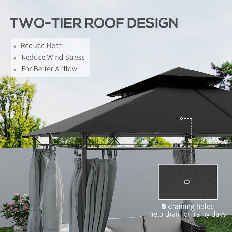 Outsunny 3 x 4m Garden Gazebo with Sides, Double Roof Metal Gazebo, White