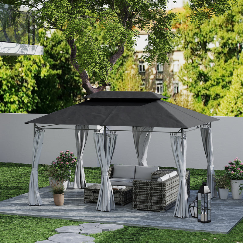 Outsunny 3 x 4m Garden Gazebo with Sides, Double Roof Metal Gazebo, White
