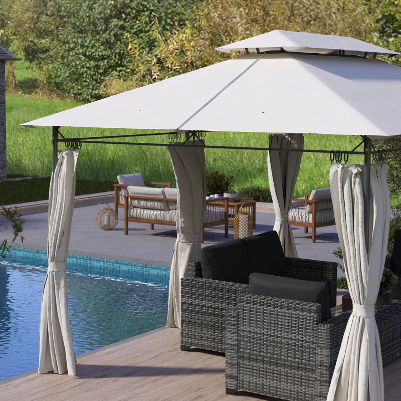 Outsunny 3 x 4m Garden Gazebo with Sides, Double Roof Metal Gazebo, White