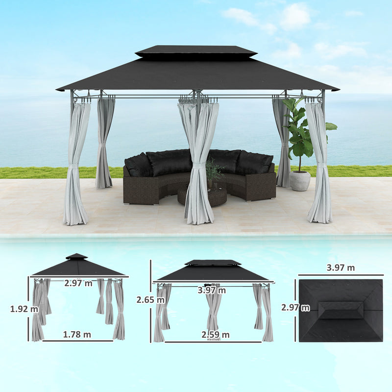 Outsunny 3 x 4m Garden Gazebo with Sides, Double Roof Metal Gazebo, White