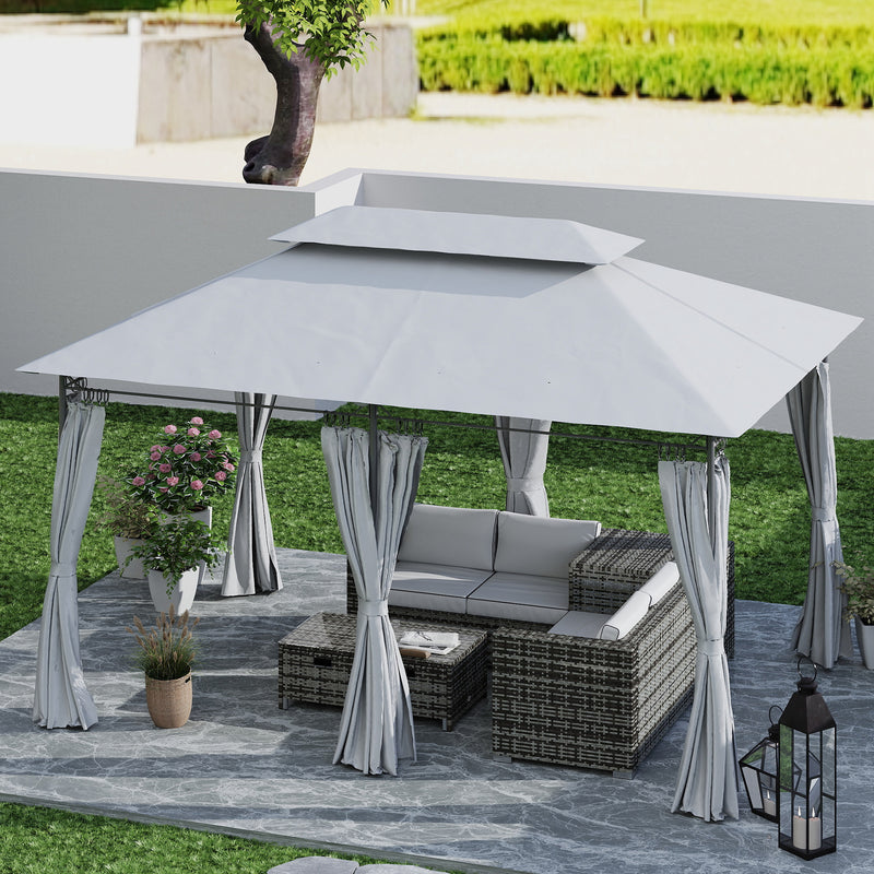 Outsunny 3 x 4m Garden Gazebo with Sides, Double Roof Metal Gazebo, White