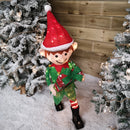 107cm Warm White LED Lit Elf Character with Present Christmas Decoration in Green and Red