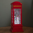 26cm Dual Powered Light up Red Telephone Box Christmas Water Spinner with Snowman Scene
