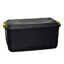 145L Heavy Duty Lockable & Stackable Storage Tub Chest on Wheels with Clips in Black