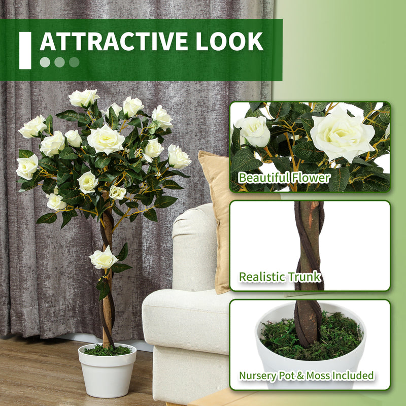 Outsunny Set of 2 90cm Artificial Rose Tree, Fake Decorative Plant