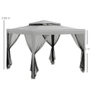 Outsunny 3 x 3 m Gazebo, Netting Party Tent w/ Double Tier Roof, Light Grey