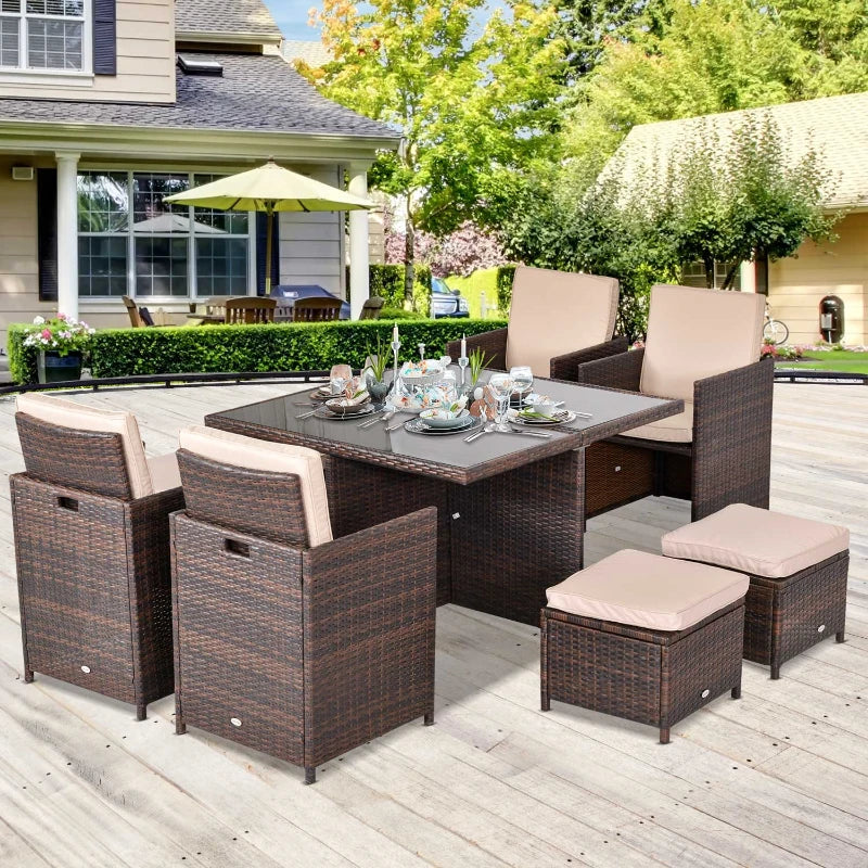 Outsunny Rattan Dining Set 9 Piece - Brown