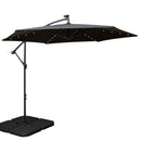 3m Solar Powered Lit Banana Cantilever Garden Parasol with LEDs & Base Weights Included in Black