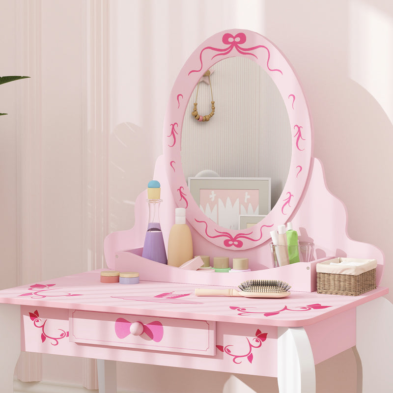 AIYAPLAY Kids Dressing Table Set, 2 PCS Children Vanity Table with Stool