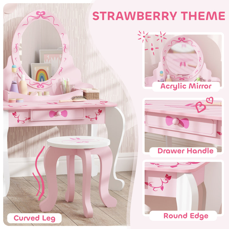 AIYAPLAY Kids Dressing Table Set, 2 PCS Children Vanity Table with Stool