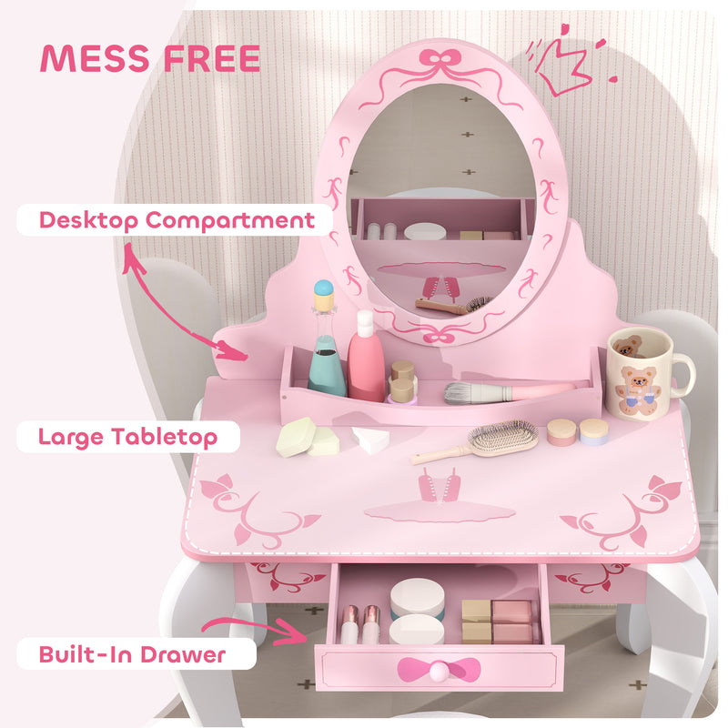 AIYAPLAY Kids Dressing Table Set, 2 PCS Children Vanity Table with Stool