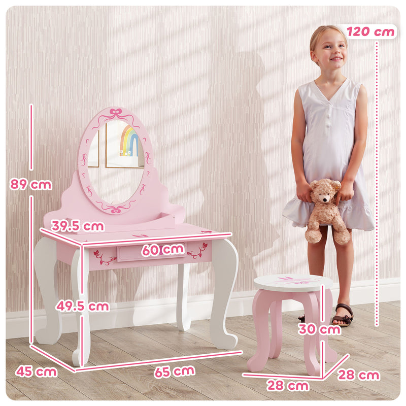 AIYAPLAY Kids Dressing Table Set, 2 PCS Children Vanity Table with Stool