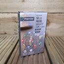 50 LED 2.5m Premier MicroBrights Indoor Outdoor Christmas Multi Function Battery Operated Lights with Timer on Pin Wire in Multicoloured