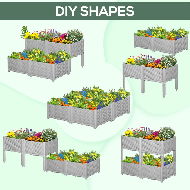 Outsunny Raised Bed Plastic Set of 4 40x40x44cm -  Grey