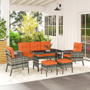Outsunny 6 Pieces Rattan Garden Furniture Sofa Set with Cushions, Orange